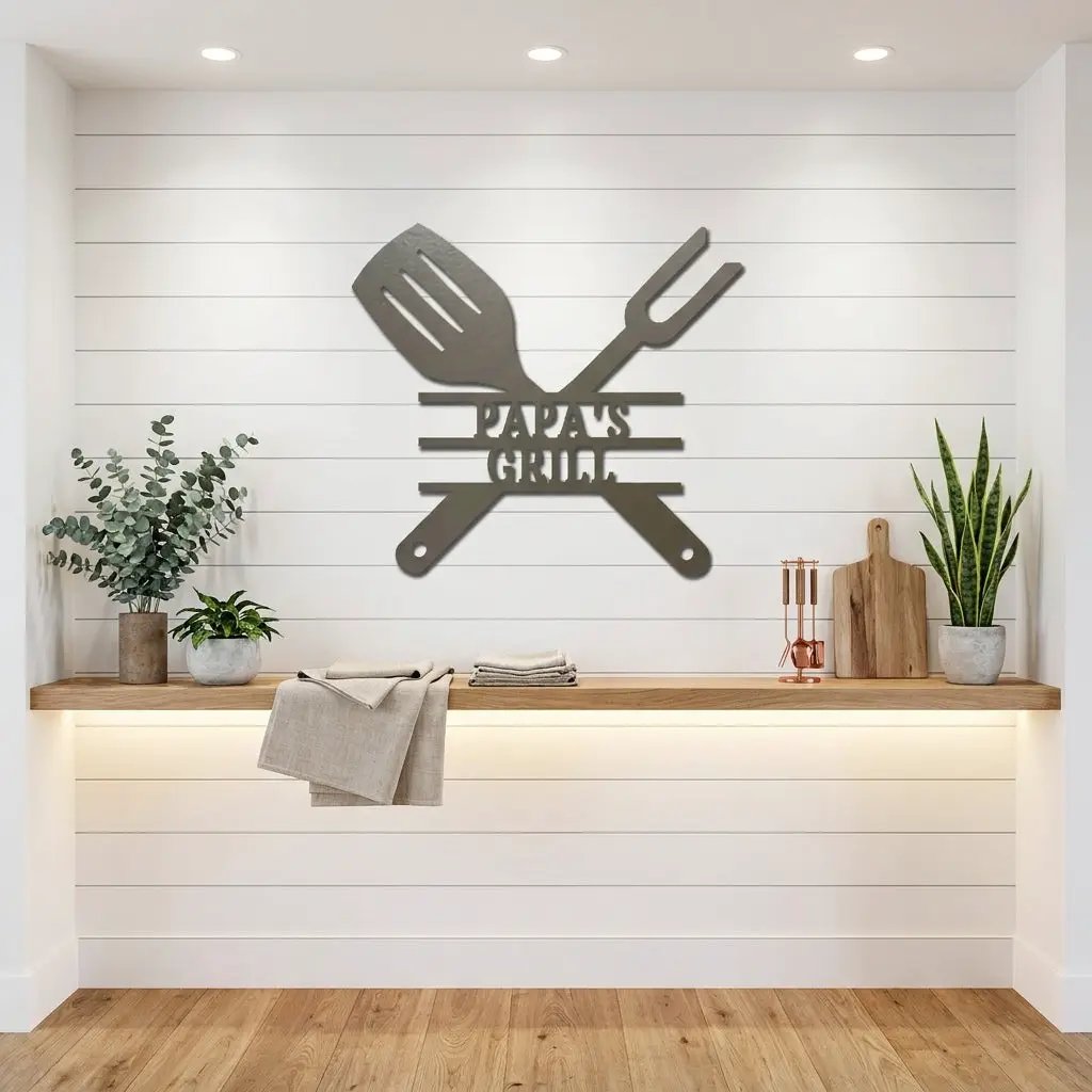 Personalized Grill Metal Wall Art – Custom BBQ Sign – Outdoor Kitchen Decor – Gift for Dad, Grandpa, BBQ Lover