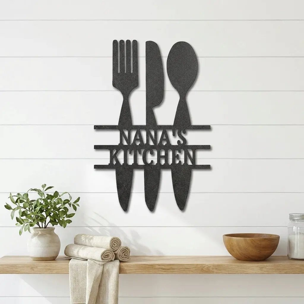 Personalized Kitchen Metal Sign – Farmhouse Kitchen Utensils Custom Name Sign
