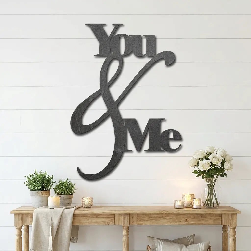 You and Me Metal Wall Art – Romantic Couple Sign – Wedding Gift, Anniversary Decor, Farmhouse Bedroom Wall Decor, Love Sign