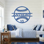 Personalized Baseball Metal Wall Art | Custom Name and Number Baseball Sign | Player Room Decor