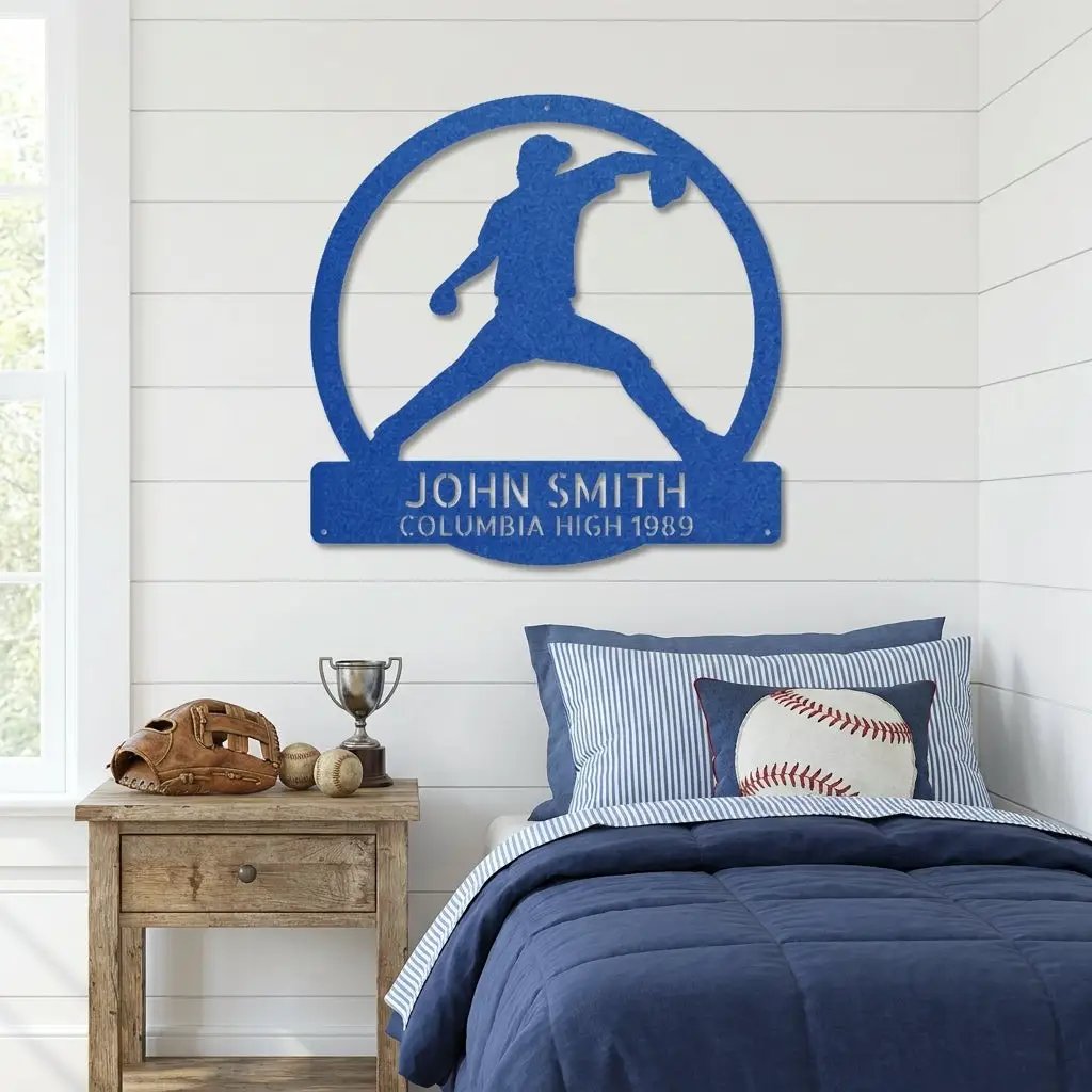 Personalized Baseball Player Metal Sign, Custom Name Baseball Wall Art, Baseball Gift for Player, Sports Decor, Coach Gift