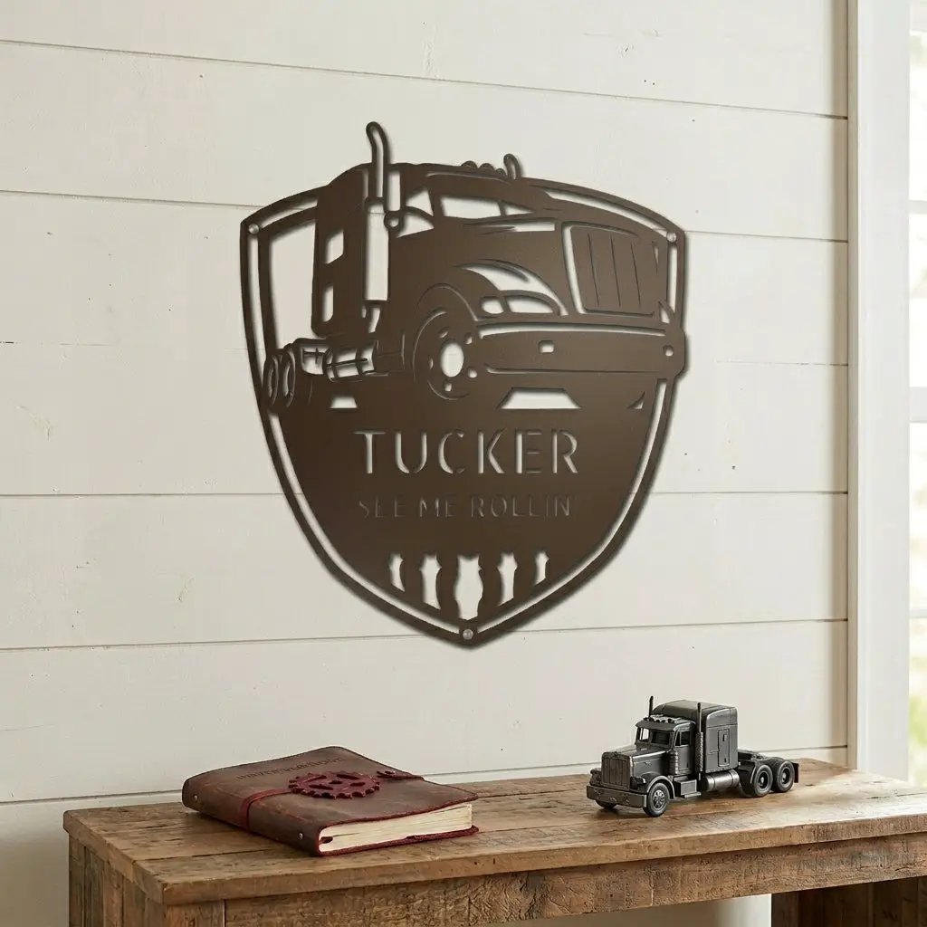 Personalized Trucker Metal Wall Art Sign | Custom Semi Truck Name Sign | Truck Driver Gift | Custom Steel Wall Decor | Made in USA