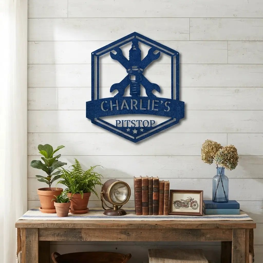 Personalized Mechanic Garage Metal Wall Art | Custom Garage Name Sign | Auto Repair Shop Decor | Wrench Metal Sign | Made in USA