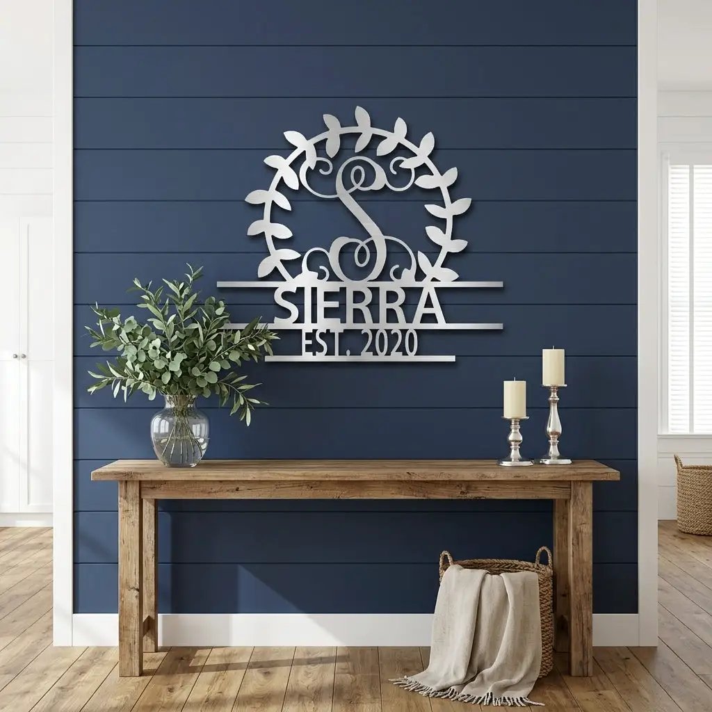 Custom Crest Metal Wall Sign – Personalized Family Name, Monogram, and Established Year – Made in the USA – 5 Sizes & Colors