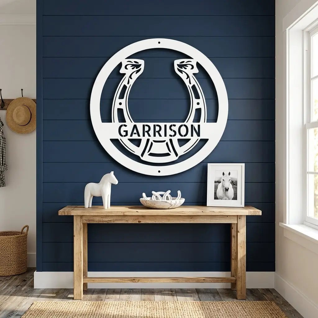 Horseshoe Monogram Personalized Indoor Outdoor Steel Wall Sign Art