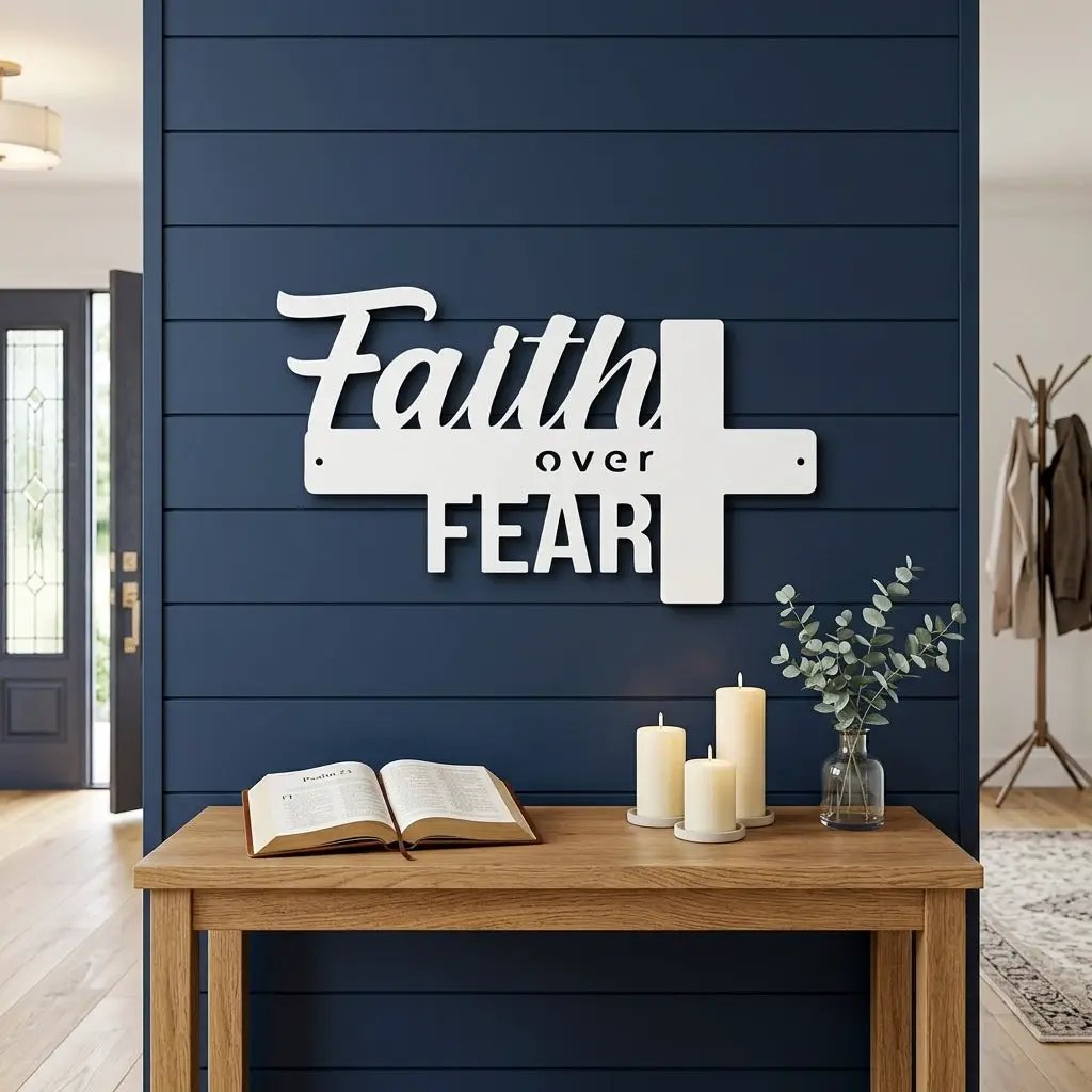 Faith Over Fear Christian Cross Metal Wall Art