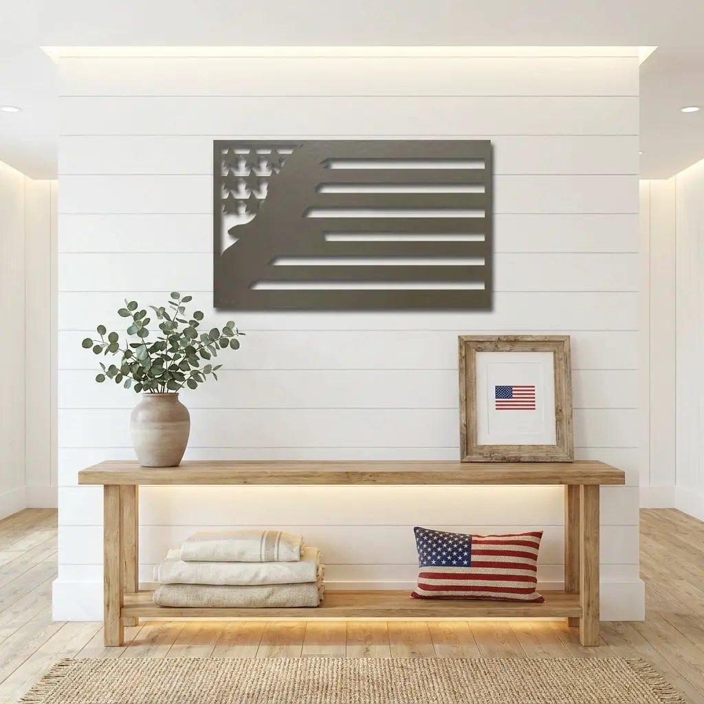 American Flag Eagle Metal Wall Art, Patriotic Eagle Decor, USA Flag Wall Art,