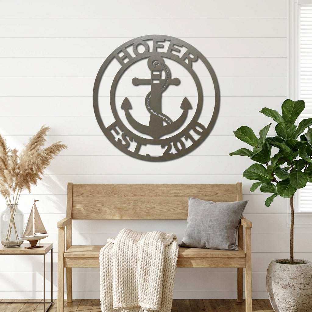 Personalized Anchor Metal Wall Art, Custom Family Name Sign, Nautical Wall Decor