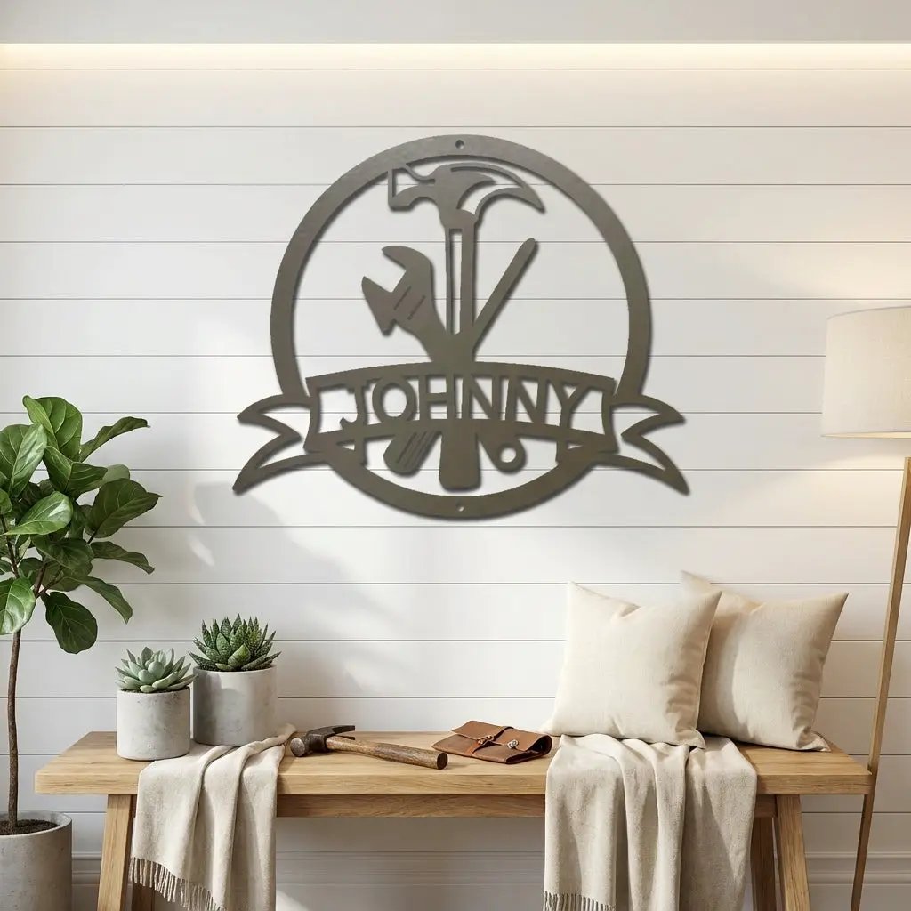 Personalized Tool Metal Wall Art Custom Name Sign Hammer Tools Decor Handyman Gift Workshop Garage Wall Decor Carpenter Gift Idea