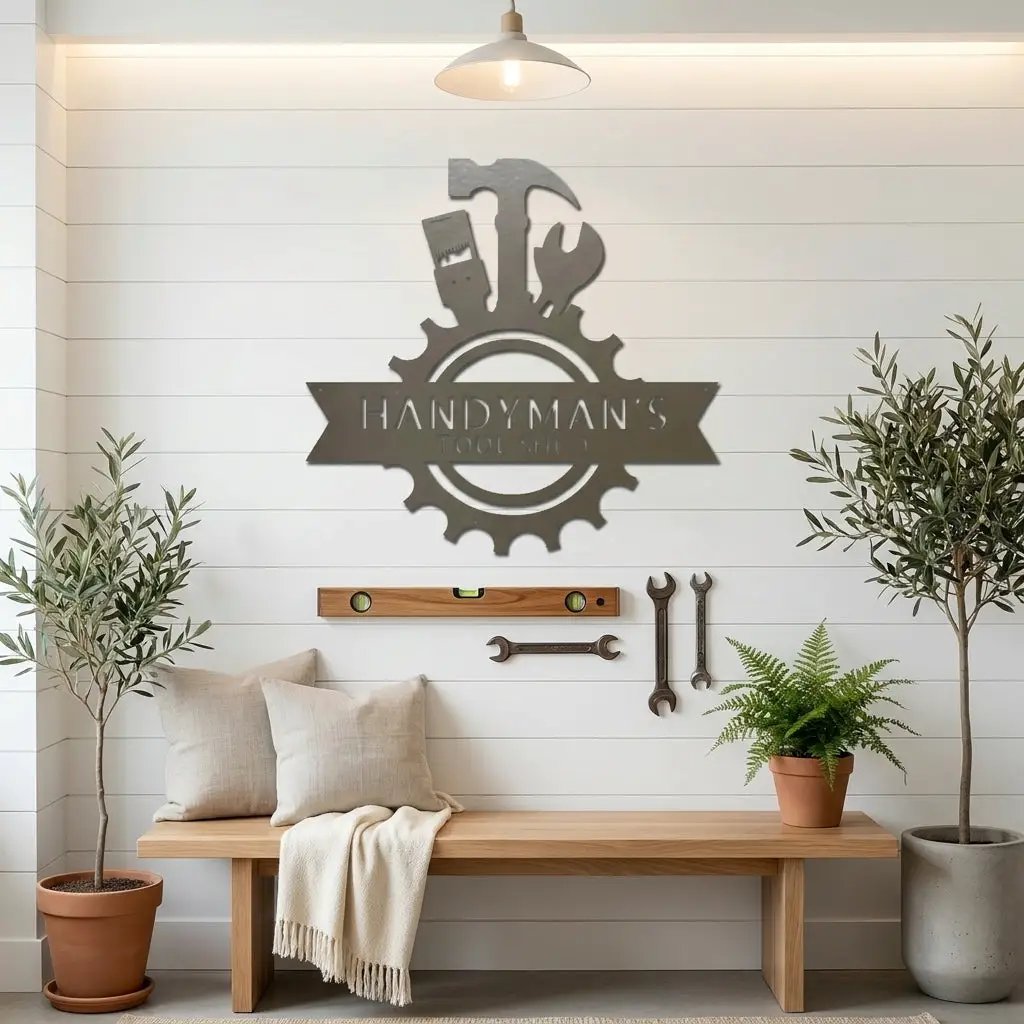 Personalized Handyman Metal Wall Art – Custom Tool Sign – Mechanic Garage Decor – Workshop Wall Art – Gift for Dad