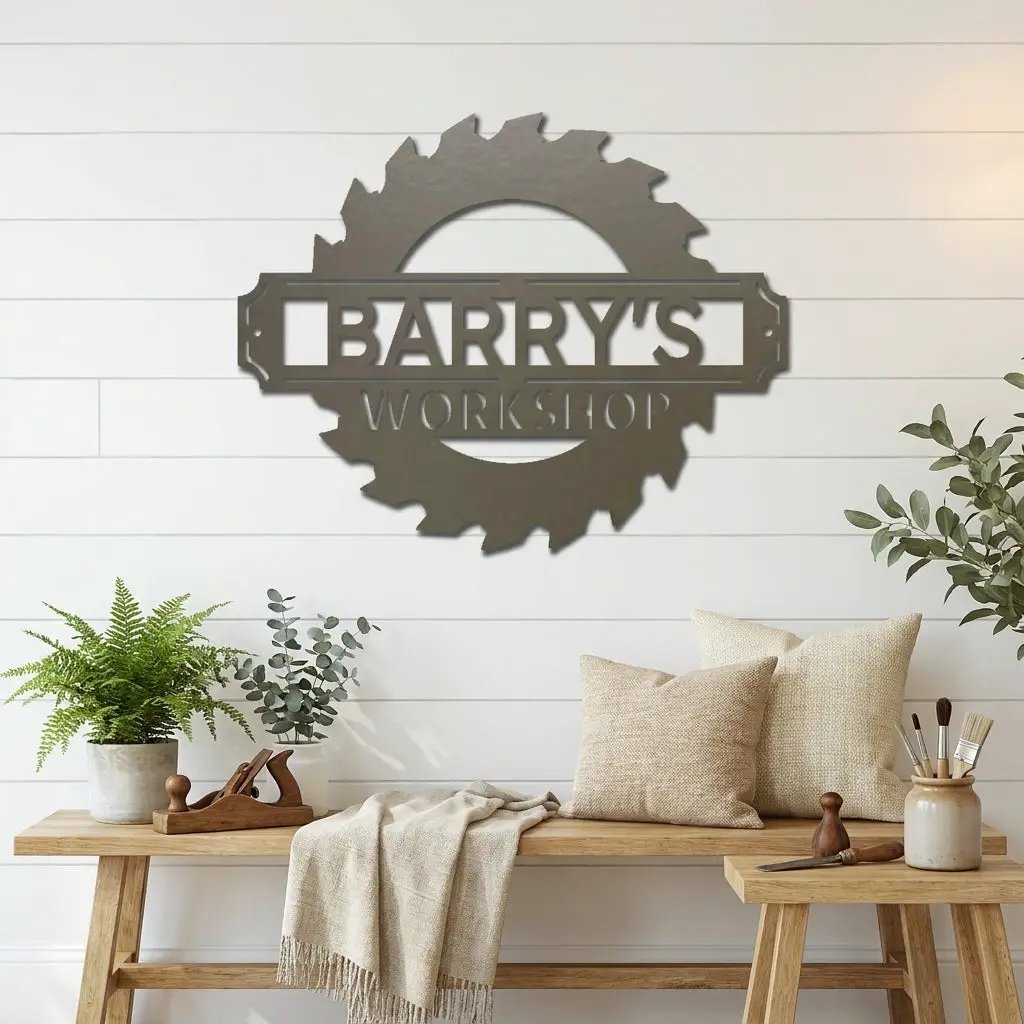 Workshop Personalized Metal Sign, Custom Saw Blade Sign, Garage Wall Decor