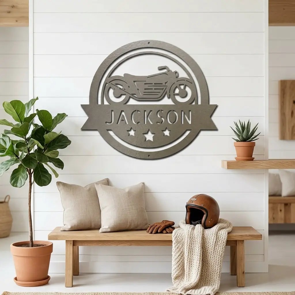 Personalized Motorcycle Metal Sign – Custom Biker Name Sign – Garage Wall Decor