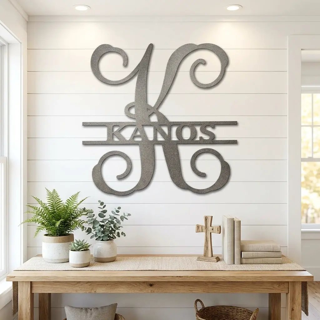 Family Name and Initial Personalized Metal Art Wall Sign