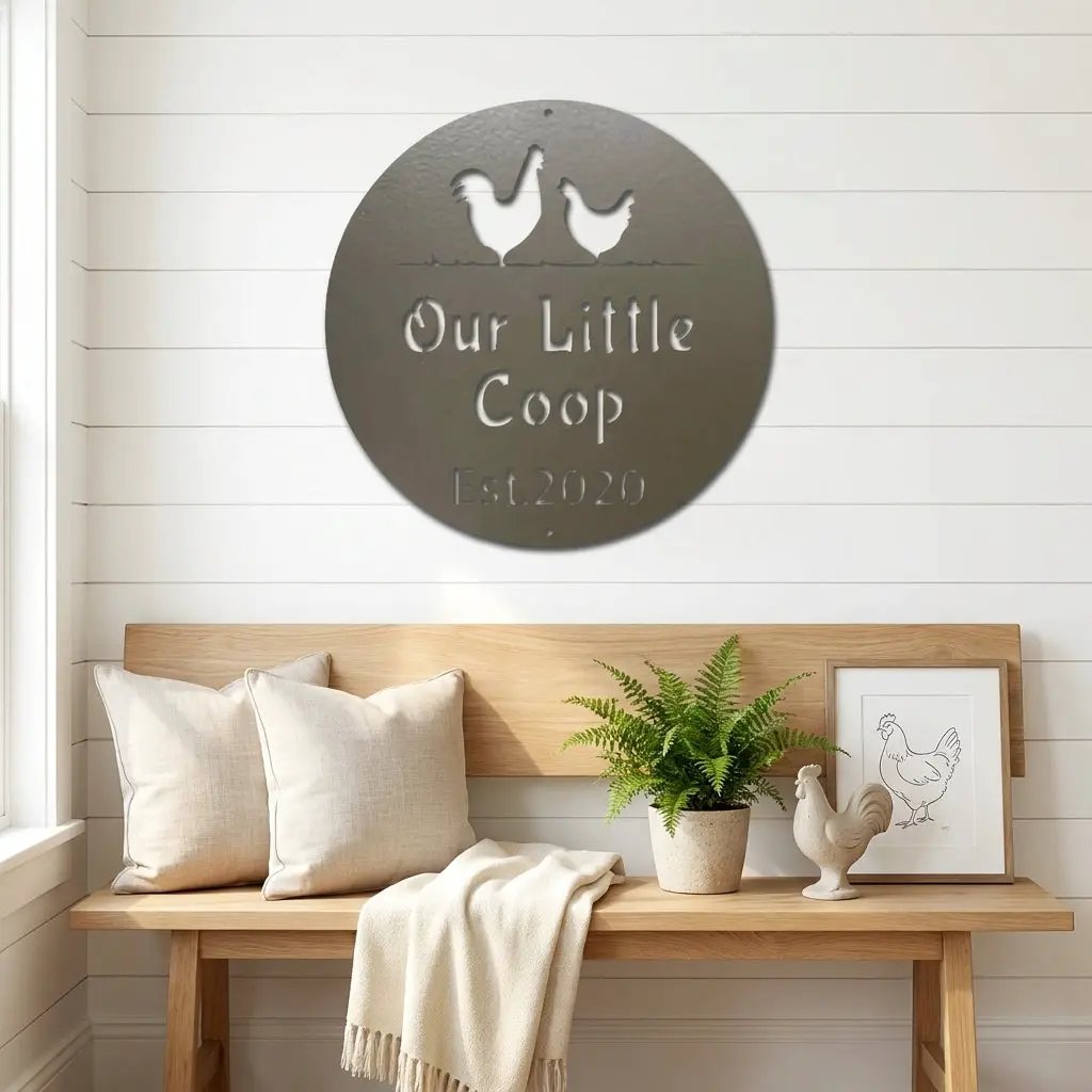 Our Little Coop Metal Sign – Personalized Chicken Coop Sign – Custom Farm Decor – Backyard Chicken Gift