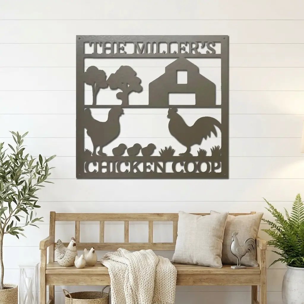 Personalized Chicken Coop Metal Sign – Custom Farm Sign – Backyard Chicken Decor – Farmhouse Wall Art