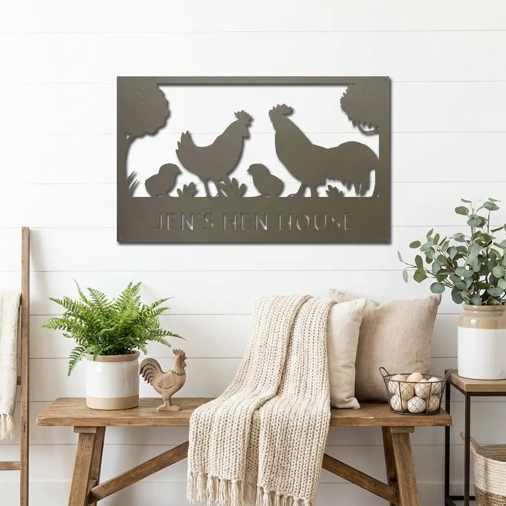 Personalized Chicken Coop Metal Sign | Custom Hen House Farmhouse Wall Decor | Chicken Family Metal Art