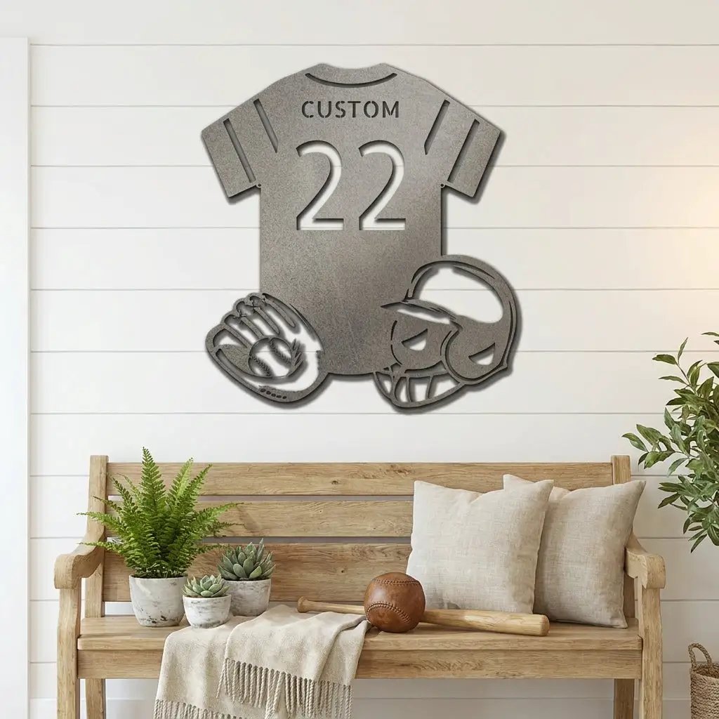 Baseball Gear Custom Name and Jersey Number Metal Wall Sign