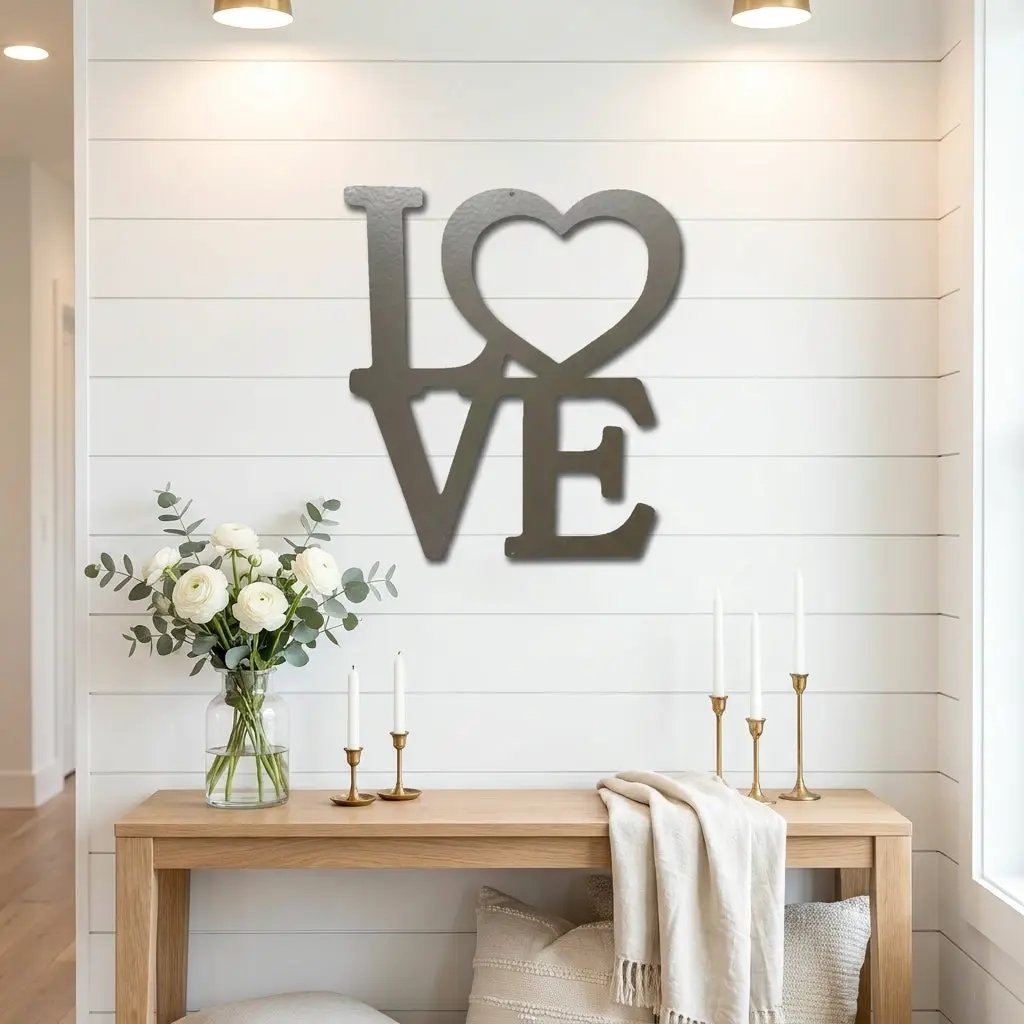 LOVE Metal Wall Art Sign with Heart – Romantic Steel Wall Decor – Wedding Anniversary Gift – Modern Farmhouse Decor