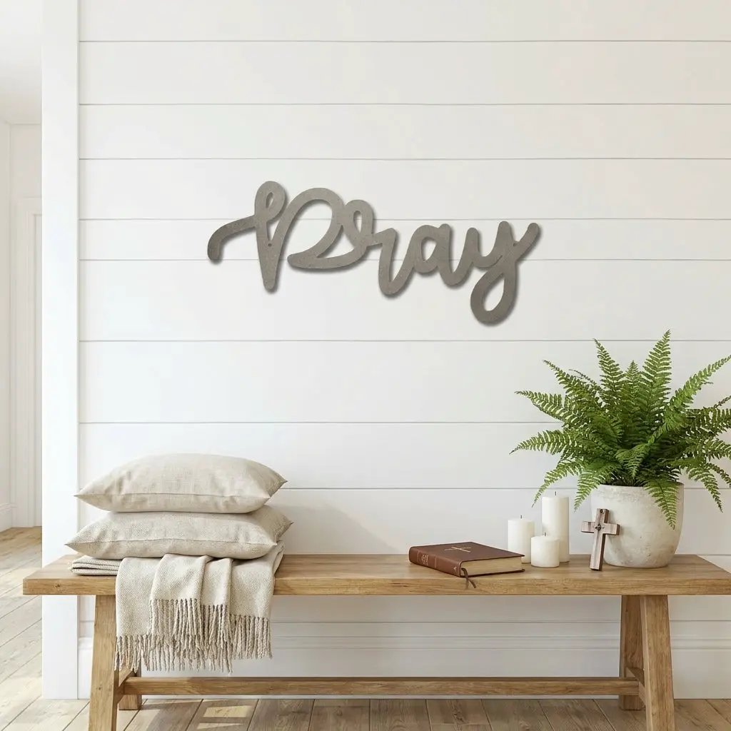 Pray Metal Wall Art – Christian Wall Decor – Faith Script Sign – Religious Home Decor