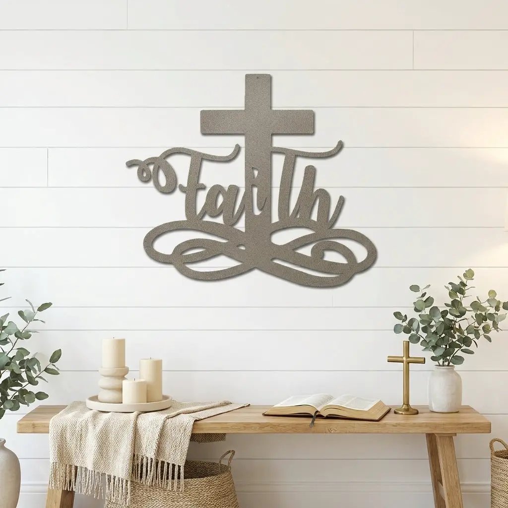 Faith Cross Metal Wall Art | Christian Scripture Decor | Inspirational Religious Wall Hanging