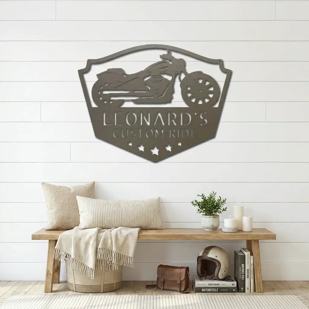Chopper Motorcycle Shop Custom Name Monogram Indoor Outdoor Steel Wall Sign