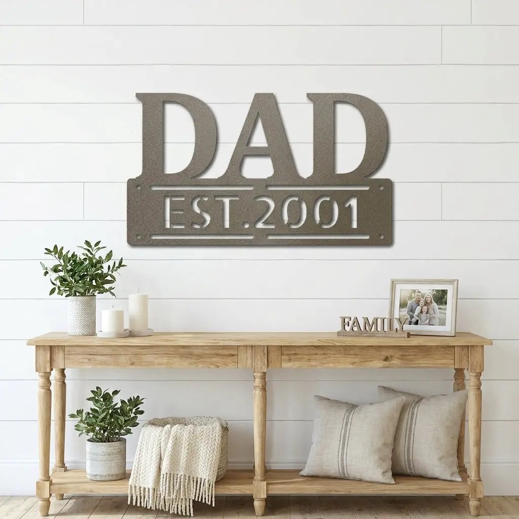Personalized Dad Metal Wall Art | Custom Established Sign for Father | Rustic Family Name Decor