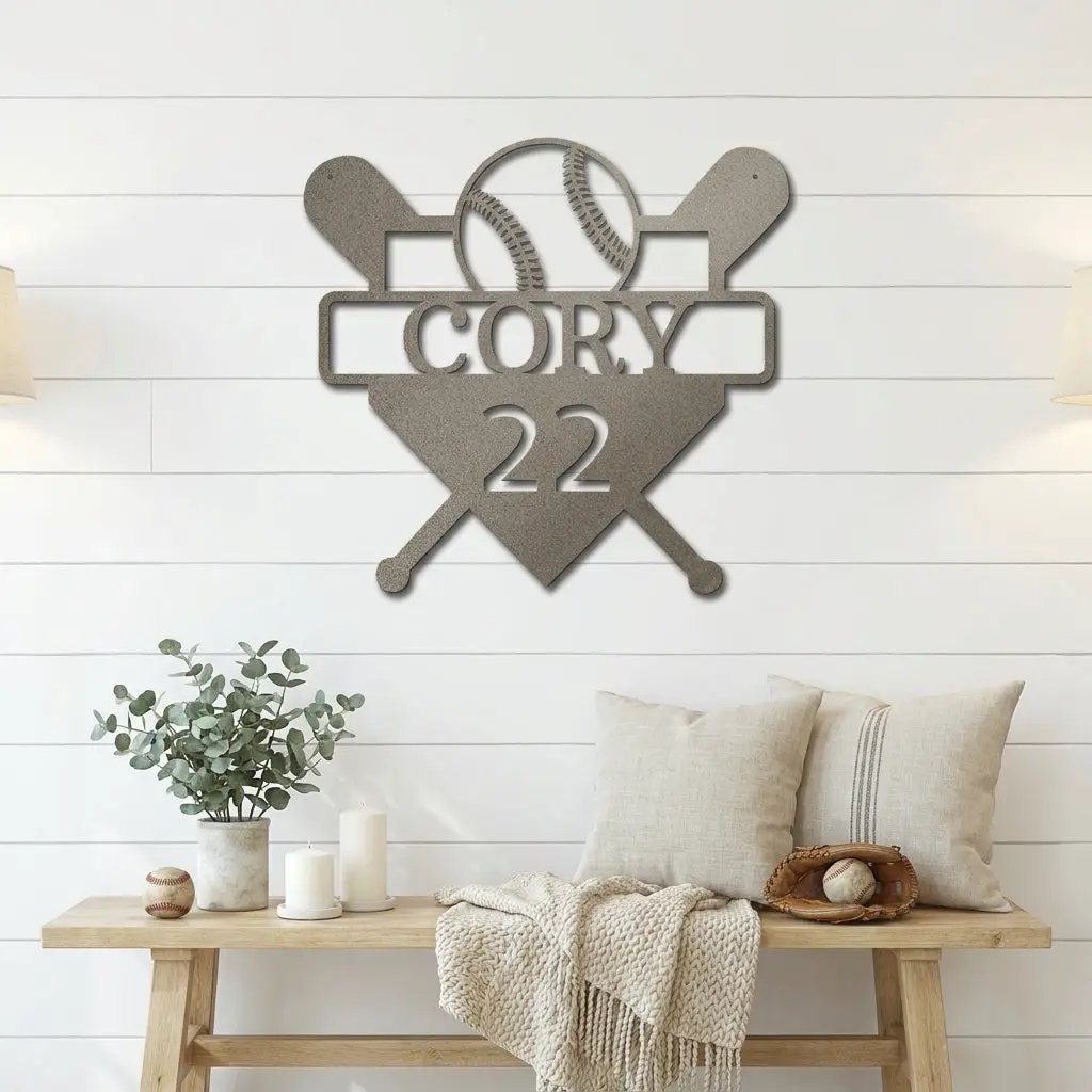 Baseball Home Plate Custom Name Metal Art Wall Sign