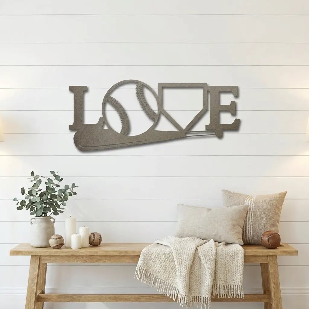Baseball Love Metal Wall Art – Baseball Heart Sign – Sports Wall Decor – Gift for Baseball Lovers