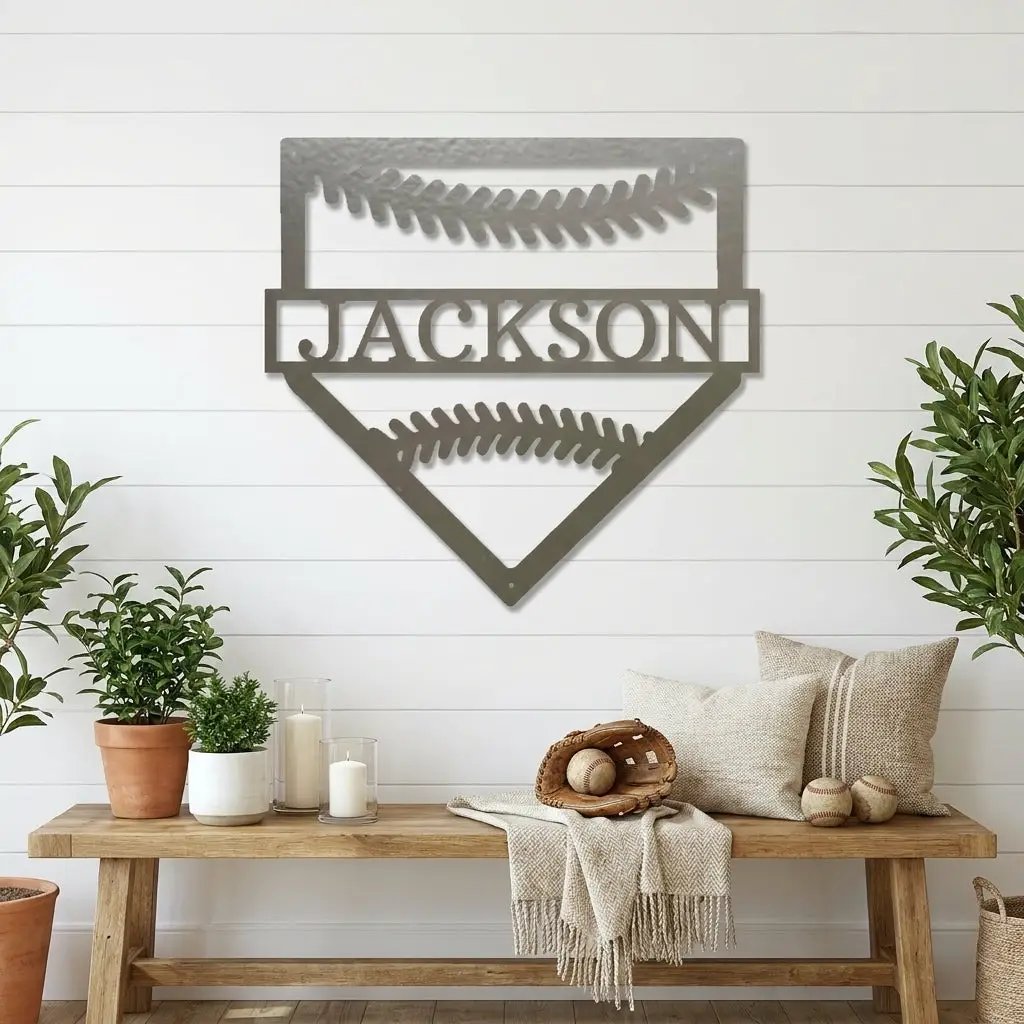 Personalized Baseball Home Plate Metal Wall Art – Custom Name Baseball Sign – Player Gift – Baseball Room Decor – Sports Wall Art