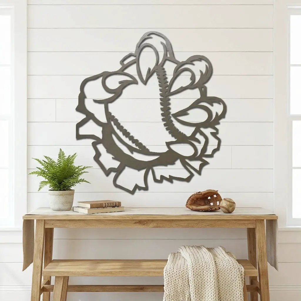 Baseball Monster Claw Metal Art Wall Sign