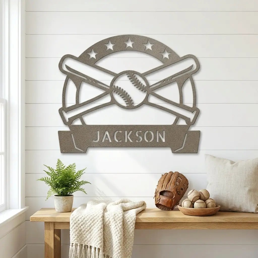 Personalized Baseball Metal Wall Art – Custom Name Baseball Sign – Baseball Bat & Ball Decor – Coach Gift – Sports Wall Art