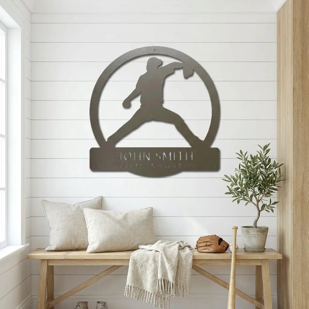 Personalized Baseball Player Metal Sign, Custom Name Baseball Wall Art, Baseball Gift for Player, Sports Decor, Coach Gift