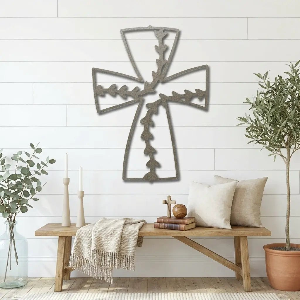 Faith Baseball Cross Metal Wall Art | Christian Baseball Decor | Baseball Stitch Cross Sign for Players & Fans