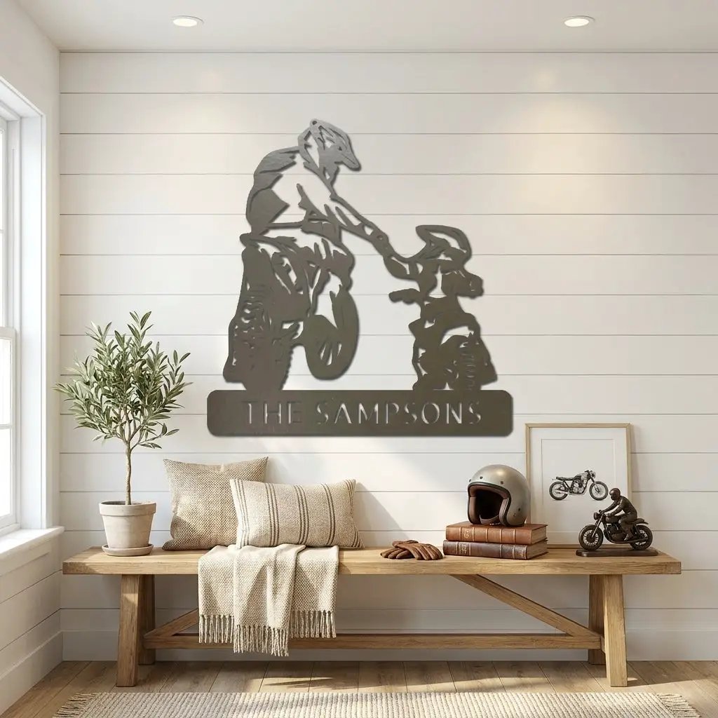 Father and Son Motocross Personalized Name Indoor Outdoor Steel Wall Sign Metal Art