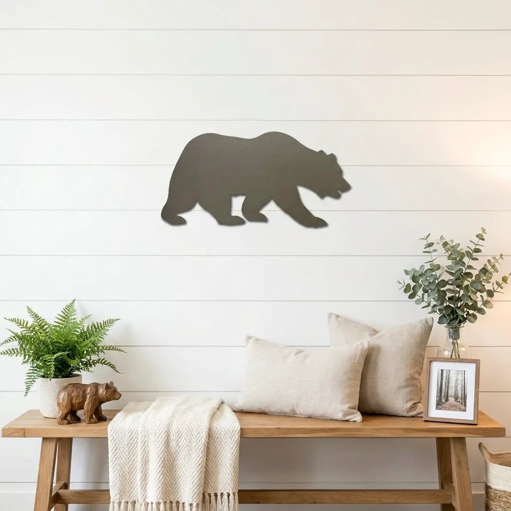 Grizzly Bear Metal Wall Art Sign – Rustic Cabin Wildlife Decor – Bear Silhouette Steel Wall Art – Outdoor Lodge Mountain Home Decor