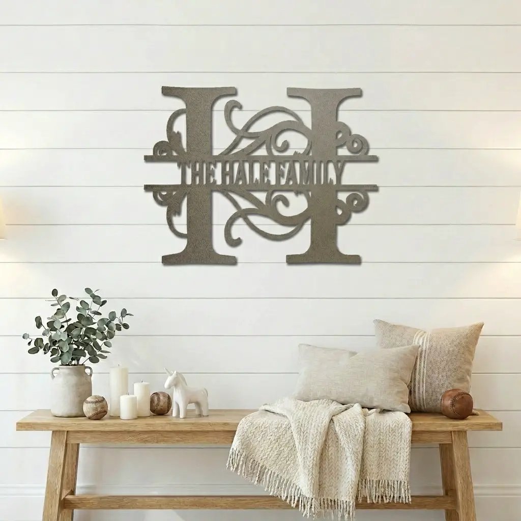 Split Letter Monogram Custom Name Indoor Outdoor Steel Wall Sign