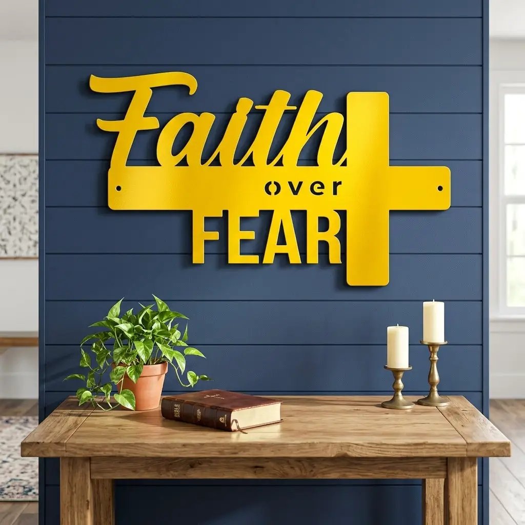 Faith Over Fear Christian Cross Metal Wall Art