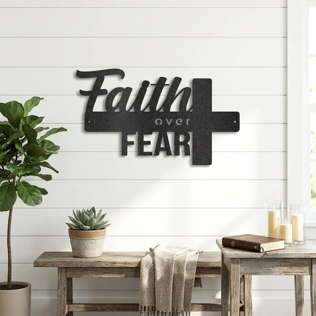 Faith Over Fear Christian Cross Metal Wall Art
