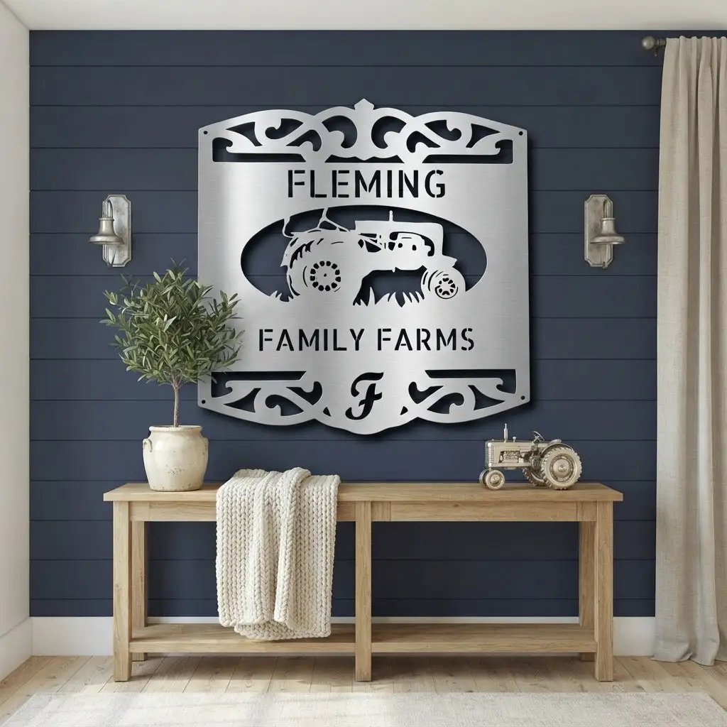 Personalized Family Farm Metal Wall Art Sign Custom Farm Name Tractor Steel Sign Elegant Farmhouse Decor Outdoor Ranch Sign