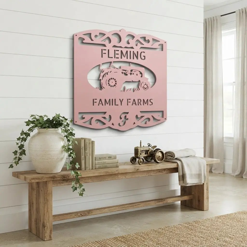 Personalized Family Farm Metal Wall Art Sign Custom Farm Name Tractor Steel Sign Elegant Farmhouse Decor Outdoor Ranch Sign