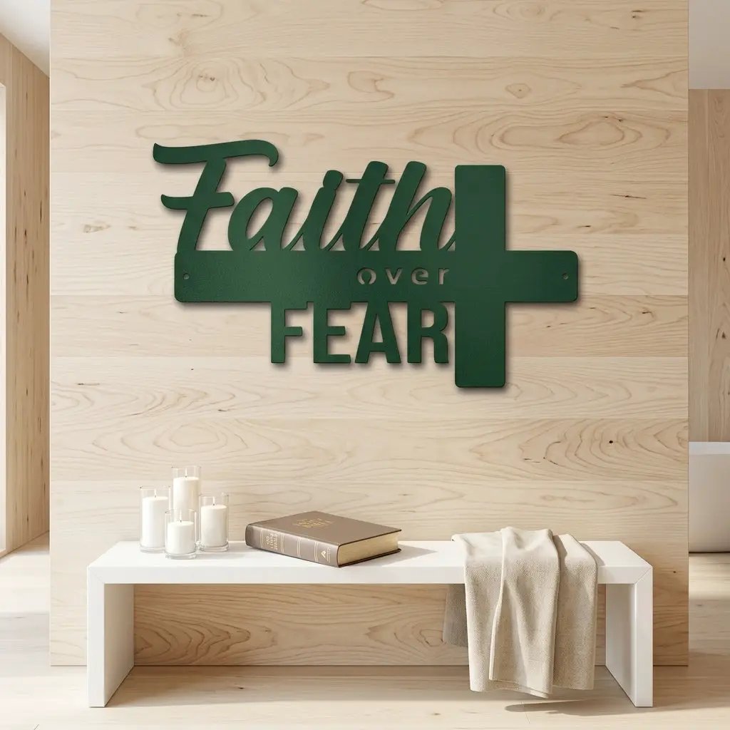 Faith Over Fear Christian Cross Metal Wall Art