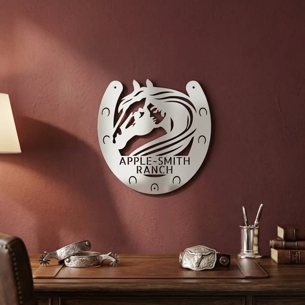 Personalized Horse & Horseshoe Metal Wall Art | Custom Ranch Name Sign | Equestrian Wall Decor | Western Farmhouse Metal Sign | Made in USA