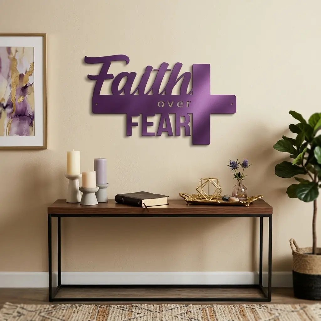 Faith Over Fear Christian Cross Metal Wall Art