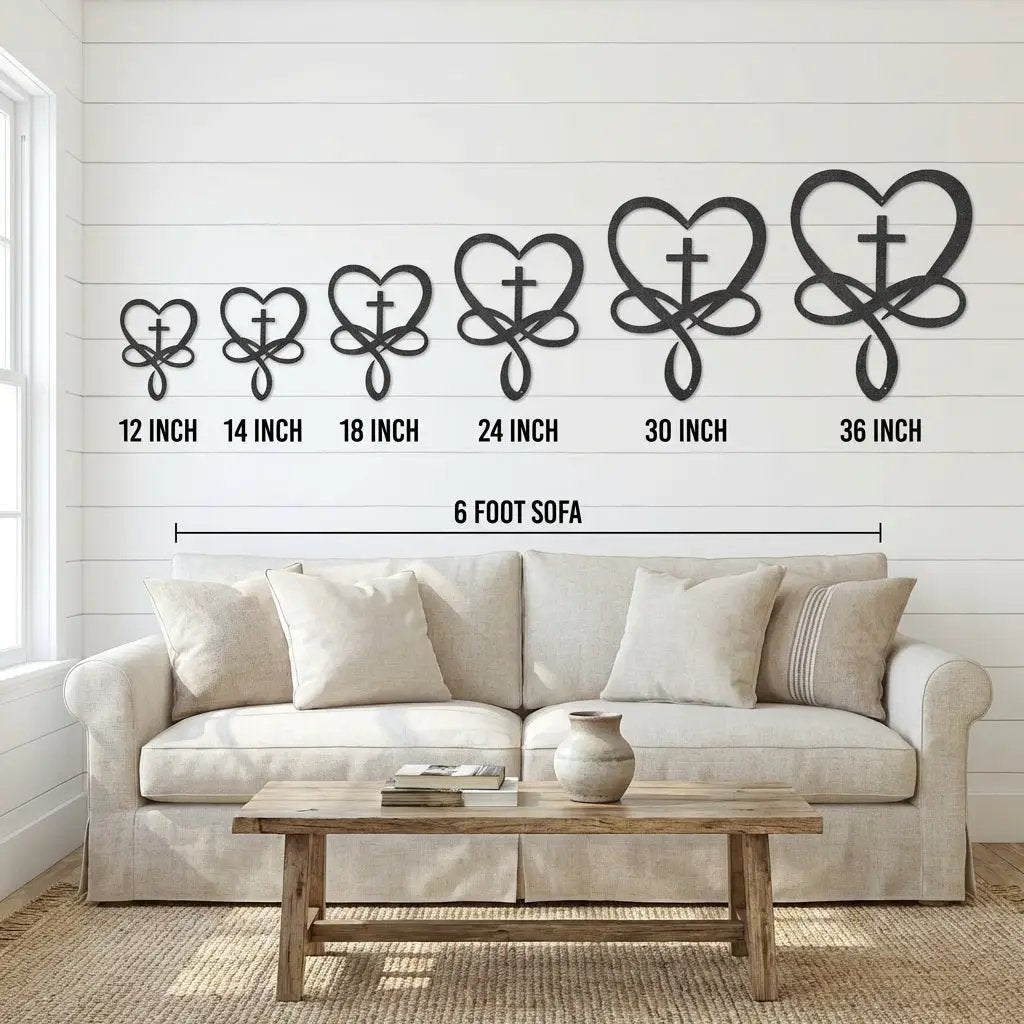 Love Infinity Cross Metal Wall Art – Christian Faith Decor, Heart Cross Sign, Religious Home Decor, Laser Cut Steel Wall Hanging, Gift for Christian Family