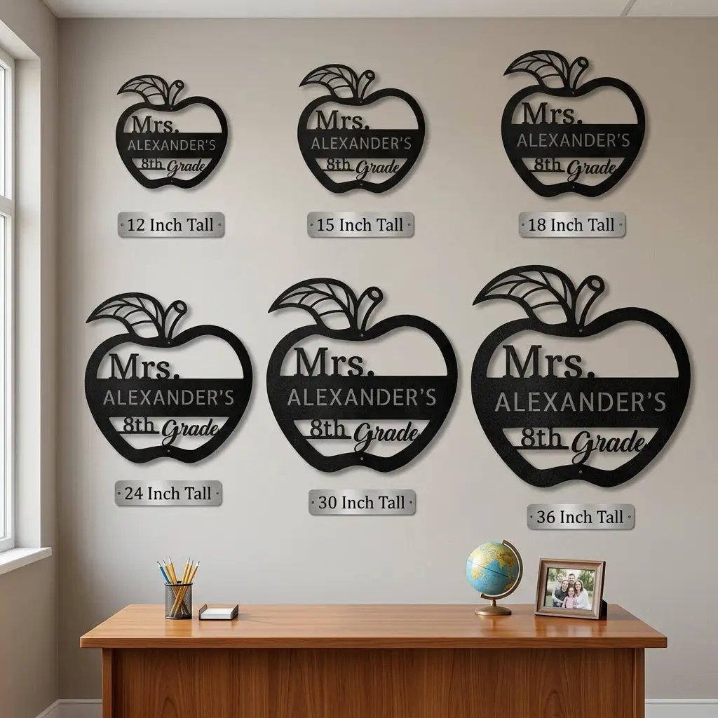 Personalized Teacher Apple Metal Wall Art | Custom Teacher Name Sign | Classroom Door Decor | Teacher Appreciation Gift | Made in USA