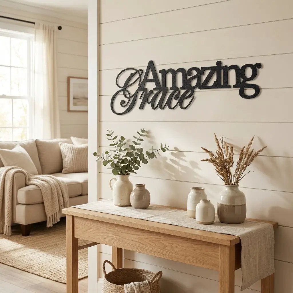 Amazing Grace Metal Wall Art Sign – Christian Steel Scripture Decor – Inspirational Faith Home Decor – Laser Cut Metal Sign