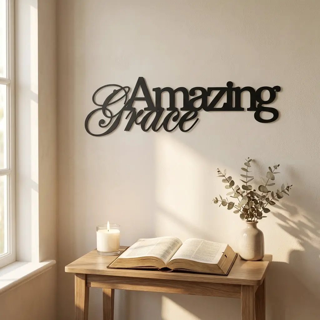 Amazing Grace Metal Wall Art Sign – Christian Steel Scripture Decor – Inspirational Faith Home Decor – Laser Cut Metal Sign