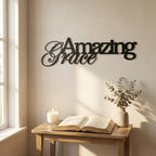 Amazing Grace Metal Wall Art Sign – Christian Steel Scripture Decor – Inspirational Faith Home Decor – Laser Cut Metal Sign