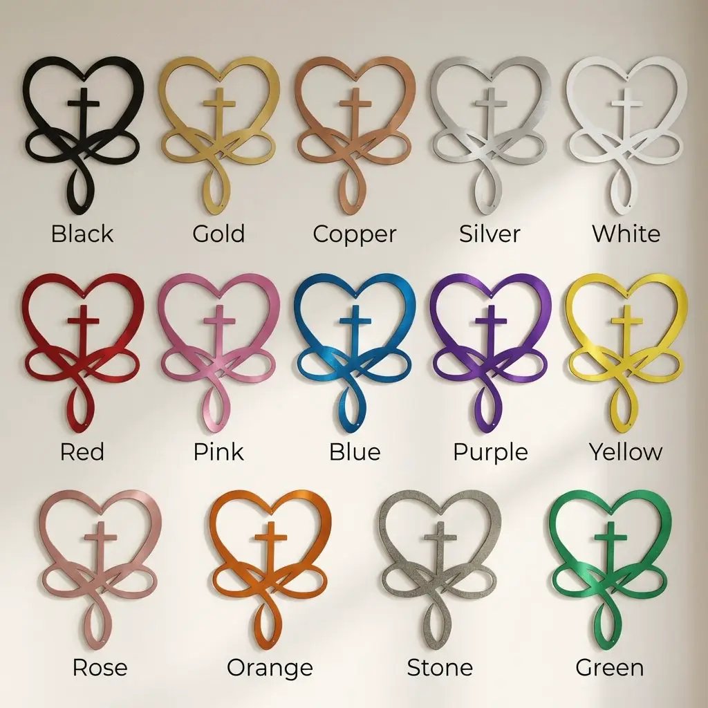 Love Infinity Cross Metal Wall Art – Christian Faith Decor, Heart Cross Sign, Religious Home Decor, Laser Cut Steel Wall Hanging, Gift for Christian Family