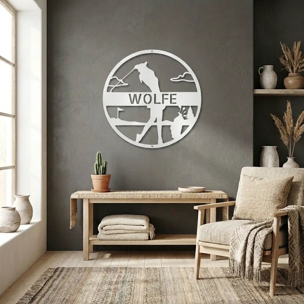 Custom Female Golfer Metal Sign – Personalized Name Wall Art – Round Golf Scene – Laser Cut Steel